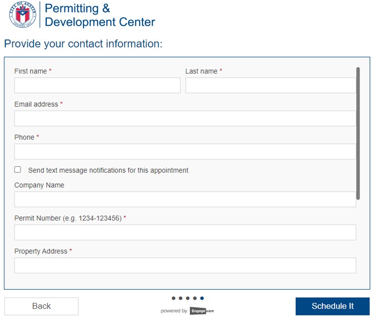 screenshot of inspector scheduling form