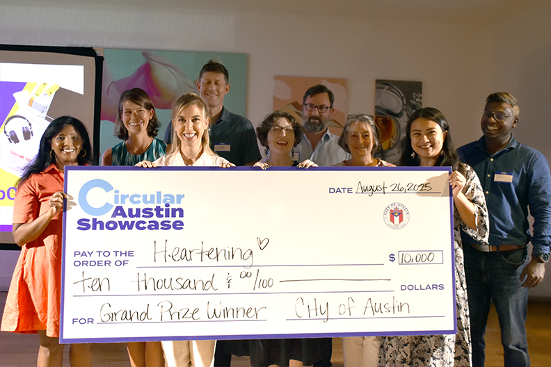 2025 Circular Austin Showcase Winner Heartening is presented with $10,000 Circular Austin Showcase prize.
