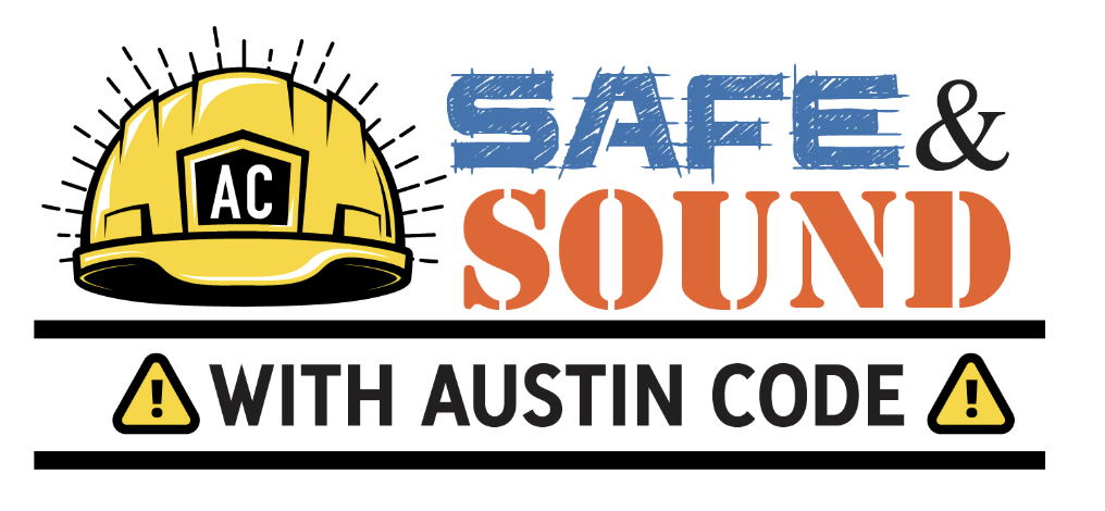 Safe and sound with Austin Code logo featuring a yellow construction hat