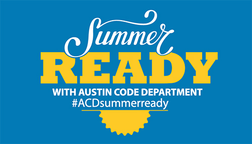 light blue and yellow logo that says summer ready with austin code
