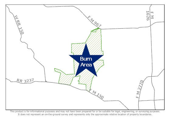 Map of upcoming prescribed burn in areas of Hays County