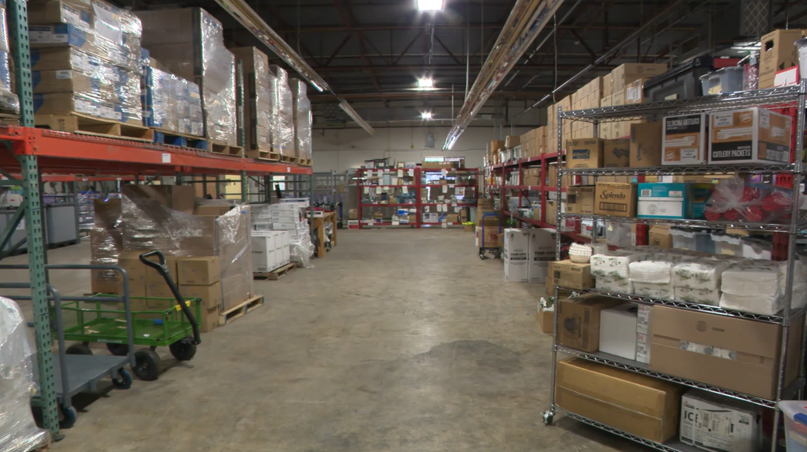 Warehouse showing shelter supplies