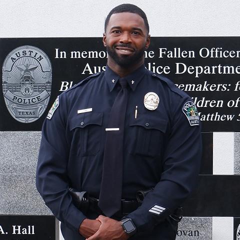Commander Lyons at Academy Memorial Wall