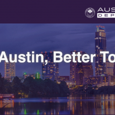 austin downtown skyline with a title saying Austin better together
