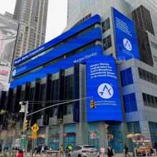 The Morgan Stanley Times Square ticker congratulates AUS on its Airport System Revenue Bond sale on April 25