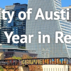 Photo of downtown Austin skyline featuring the title: "City of Austin 2022 Year in Review"