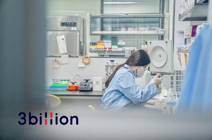an individual working in a medical laboratory with 3billion company logo in bottom left corner