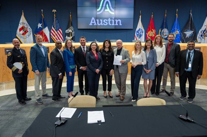 City of Austin and AFA leadership take group photo after signing a new firefighter contract