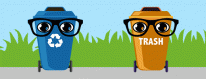 graphic of one brown cart and one blue cart wearing glasses 